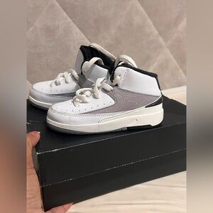 Kids  Jordan 2s White and Gray Sneakers